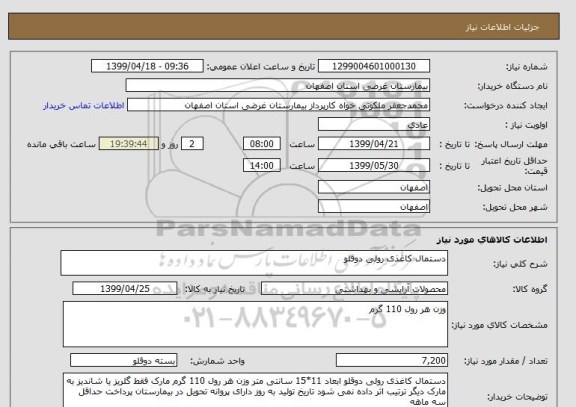 استعلام دستمال کاغذی رولی دوقلو