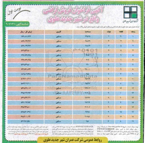 مزایده ،مزایده فروش اراضی مسکونی نوبت اول 