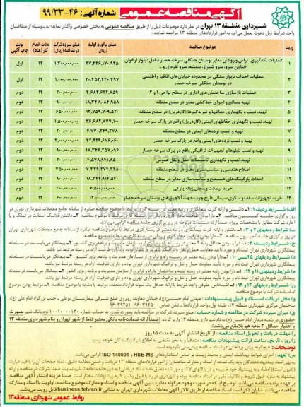 آگهی مناقصه عمومی ,مناقصه عملیات لکه گیری، تراش و روکش معابر بوستان جنگلی ...