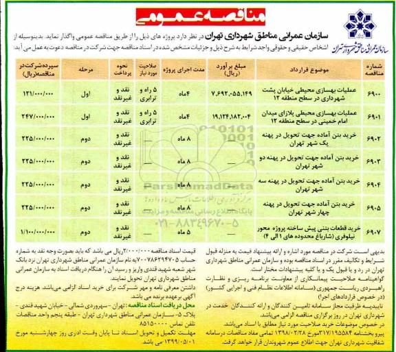مناقصه، مناقصه عملیات بهسازی محیطی خیابان 