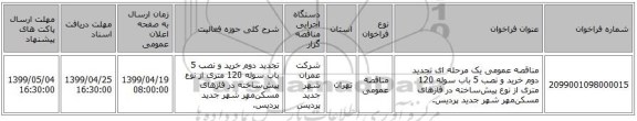 مناقصه عمومی یک مرحله ای تجدید دوم خرید و نصب 5 باب سوله 120 متری از نوع پیش‌ساخته در فازهای مسکن‌مهر شهر جدید پردیس.