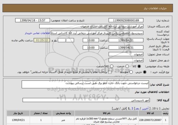 استعلام لیست درخواستی جهت بانک خازن تابلو برق طبق لست ارسالی پیوست 