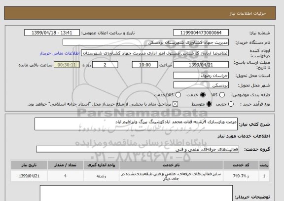 استعلام مرمت وبازسازی 4رشته قنات محمد ابادکوشینگ بیرگ وابراهیم اباد