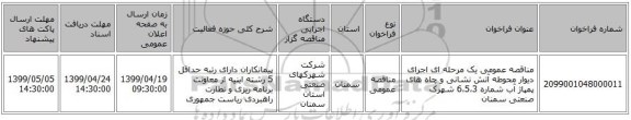 مناقصه عمومی یک مرحله ای اجرای دیوار محوطه آتش نشانی و چاه های پمپاژ آب شماره 6،5،3 شهرک صنعتی سمنان 