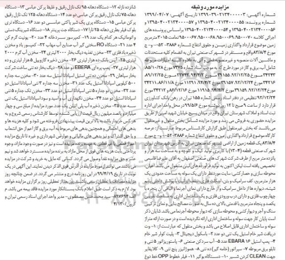 مزایده , مزایده واگذاری زمین و حقوق انتفاع و ماشین آلات