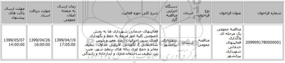 مناقصه عمومی یک مرحله ای واگذاری فعالیتهای خدماتی شهرداری بیرانشهر