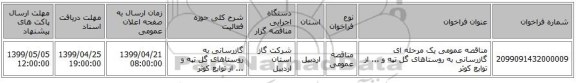 مناقصه عمومی یک مرحله ای گازرسانی به روستاهای گل تپه و ... از توابع کوثر 