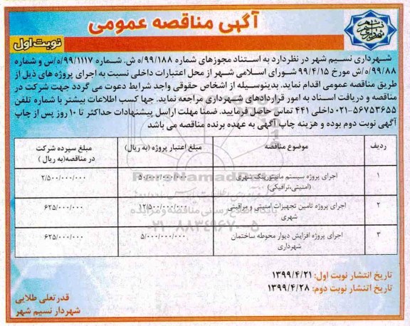 مناقصه عمومی ، مناقصه اجرای پروژه سیستم مانیتورینگ 