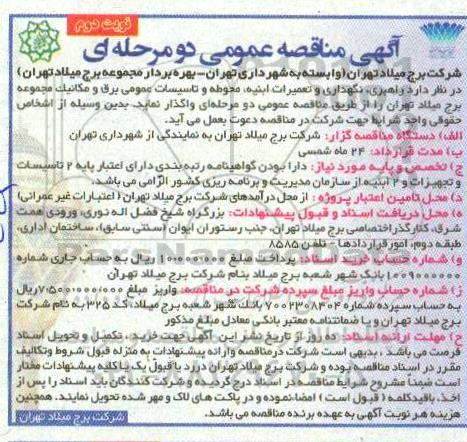 مناقصه، مناقصه راهبری، نگهداری و تعمیرات ابنیه، محوطه و تاسیسات عمومی برق و مکانیک  - نوبت دوم 