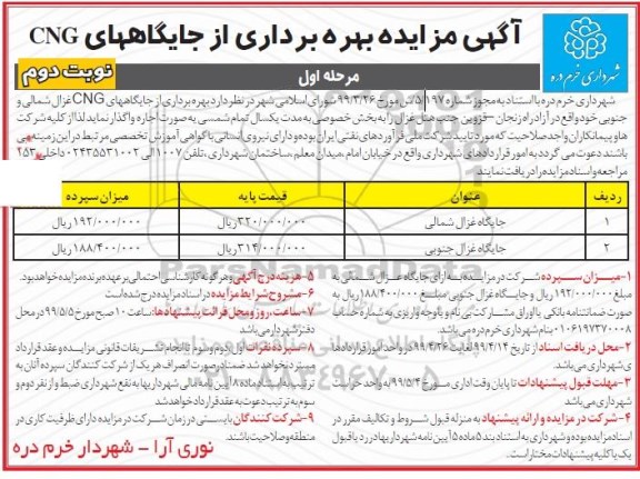 مزایده ,مزایده بهره برداری از جایگاههای CNG  - مرحله اول نوبت دوم 