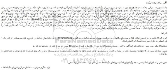 مزایده، مزایده فروش دو دستگاه اجاق گاز پنج شعله روکابینتی AXES بصورت آکبند