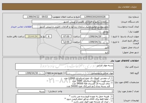 استعلام بسته مواد غذایی