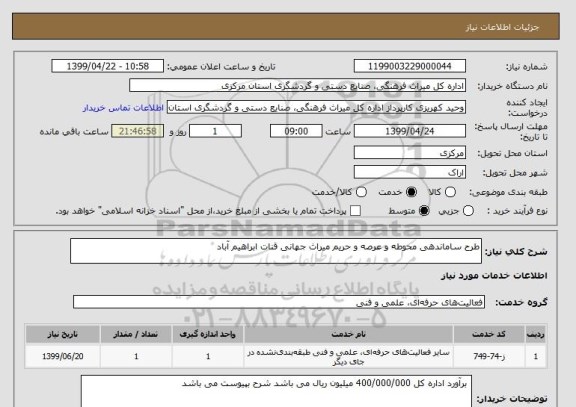 استعلام طرح ساماندهی محوطه و عرصه و حریم میراث جهانی قنات ابراهیم آباد 