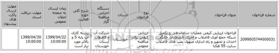 فراخوان ارزیابی کیفی عملیات ساماندهی و تکمیل شبکه جمع آوری فاضلاب و اجرای انشعابات خانگی ، احداث و تجهیز و راه اندازی منهول پمپ های فاضلاب سایت 55 هکتا