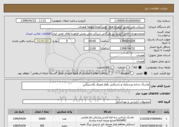استعلام ماسک ساده پرستاری و دستکش یکبار مصرف پلاستیکی