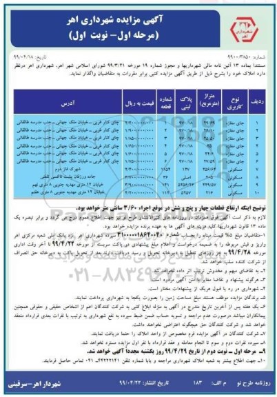 آگهی مزایده عمومی ،مزایده واگذاری املاک 