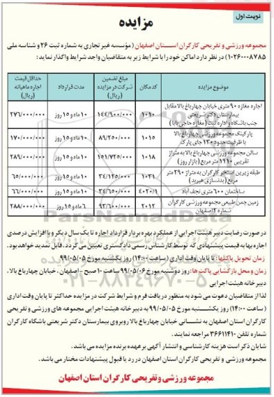 مزایده ،مزایده اجاره اماکن