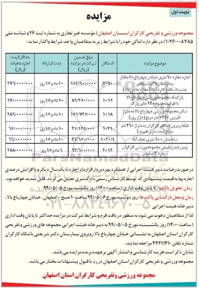 مزایده ،مزایده اجاره اماکن 