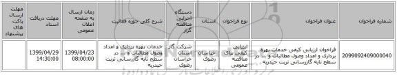 فراخوان ارزیابی کیفی خدمات بهره برداری و امداد وصول مطالبات و ... در سطح نایه گازرسانی تربت حیدریه