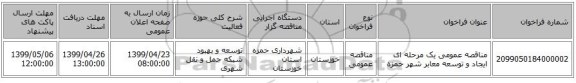 مناقصه عمومی یک مرحله ای ایجاد و توسعه معابر شهر حمزه