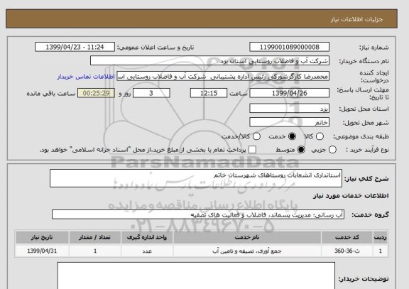 استعلام استانداری انشعابات روستاهای شهرستان خاتم