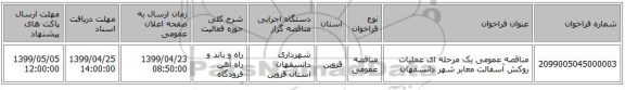 مناقصه عمومی یک مرحله ای عملیات روکش آسفالت معابر شهر دانسفهان 