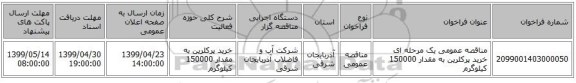 مناقصه عمومی یک مرحله ای خرید پرکلرین به مقدار 150000 کیلوگرم