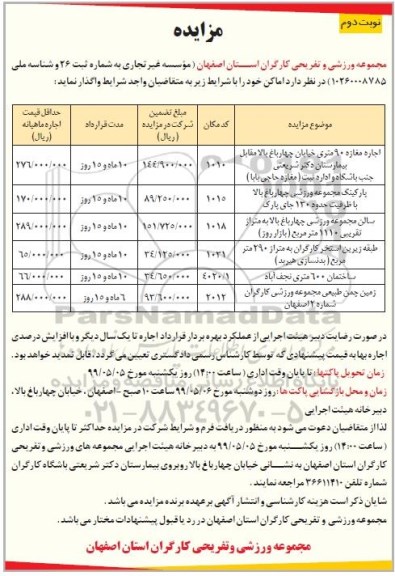 مزایده ،مزایده اجاره اماکن - نوبت دوم