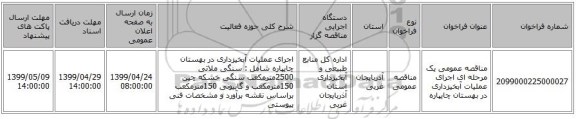 مناقصه عمومی یک مرحله ای اجرای عملیات آبخیزداری در بهستان چایپاره