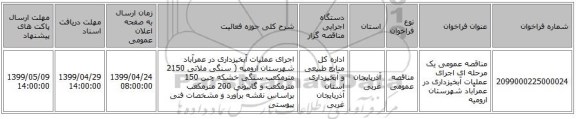 مناقصه عمومی یک مرحله ای اجرای عملیات آبخیزداری در عمرآباد شهرستان ارومیه 