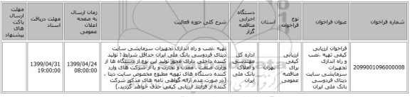 فراخوان ارزیابی کیفی تهیه ،نصب و راه اندازی تجهیزات سرمایشی سایت دیتای فردوسی بانک ملی ایران