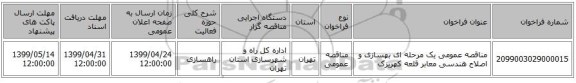 مناقصه عمومی یک مرحله ای بهسازی و اصلاح هندسی معابر قلعه کهریزک