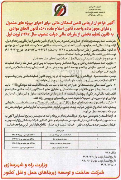 فراخوان ,فراخوان ارزیابی تامین کنندگان مالی 
