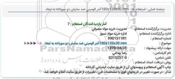 استعلام ، استعلام آجر الومینی ضد سایش دو سوراخه 