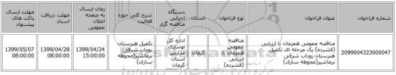 مناقصه عمومی همزمان با ارزیابی (فشرده) یک مرحله ای تکمیل هنرستان روداب شرقی نرماشیر(محوطه سازی)