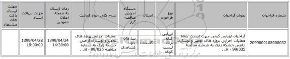 فراخوان ارزیابی کیفی جهت لیست کوتاه عملیات اجرایی پروژه های تجهیز و نوسازی اراضی خشکه زاری به شماره مناقصه 99/035 - اق . 