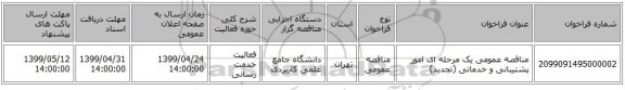 مناقصه عمومی یک مرحله ای  امور پشتیبانی و خدماتی (تجدید)