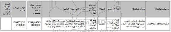 فراخوان ارزیابی کیفی خرید لوله های پلی اتیلن در سایزهای مختلف