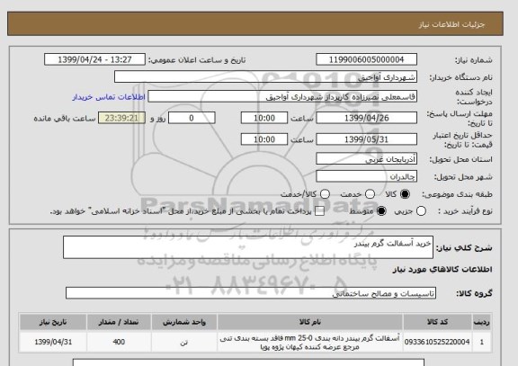 استعلام خرید آسفالت گرم بیندر