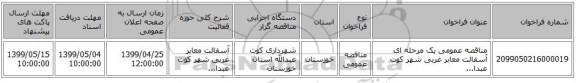مناقصه عمومی یک مرحله ای آسفالت معابر غربی شهر کوت عبدا...