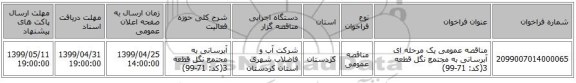 مناقصه، مناقصه عمومی یک مرحله ای آبرسانی, سامانه ستاد