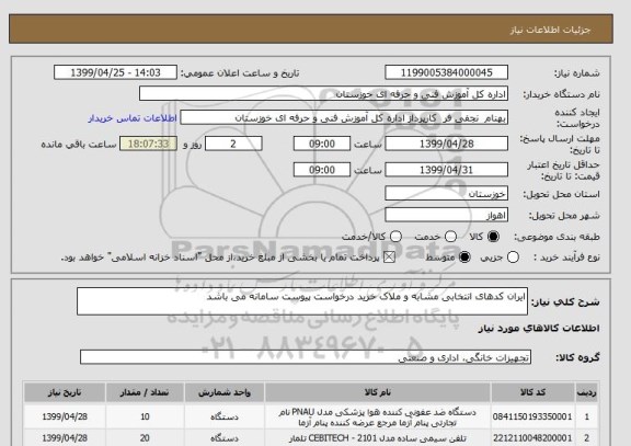 استعلام ایران کدهای انتخابی مشابه و ملاک خرید درخواست پیوست سامانه می باشد 