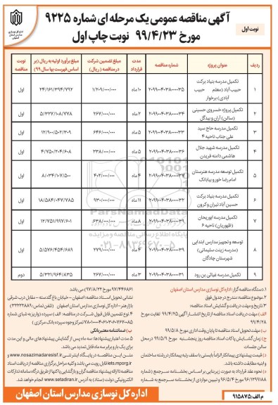 مناقصه عمومی , مناقصه تکمیل مدرسه ...