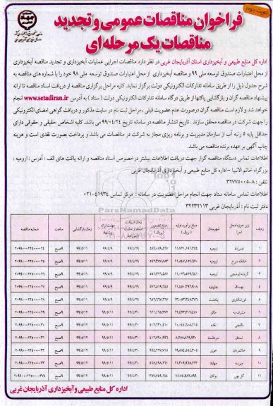 تجدید فراخوان مناقصات عملیات آبخیزداری - نوبت دوم