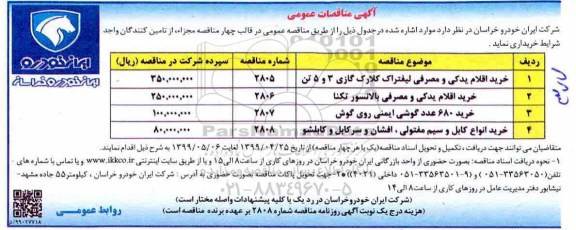 مناقصه, مناقصه خرید اقلام یدکی و مصرفی لیفتراک کلارک گازی 3 و 5 تن ... 