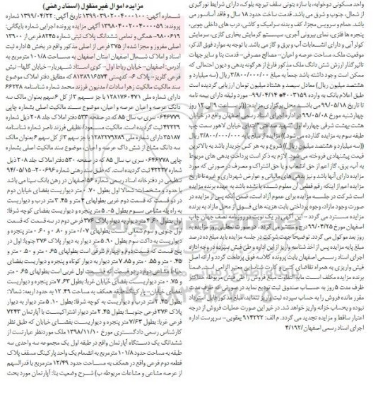آگهی مزایده مزایده ششدانگ پلاک ثبتی 8245 فرعی