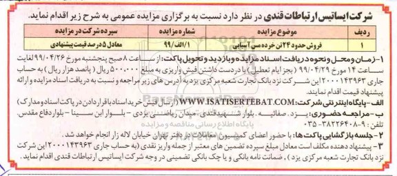 مزایده فروش حدود 24 تن خرده مس آسیابی