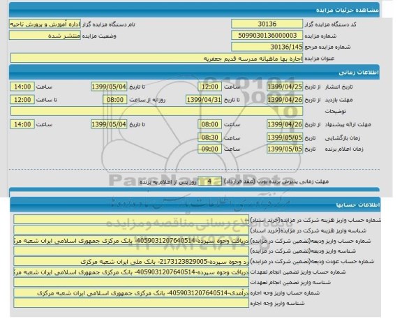 مزایده، مزایده اجاره مدرسه قدیم