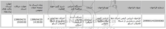 فراخوان ارزیابی کیفی اجرای خط اصلی و بخشی از شبکه فاضلاب اسکو