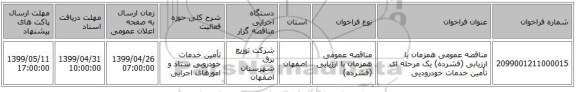 مناقصه عمومی همزمان با ارزیابی (فشرده) یک مرحله ای تأمین خدمات خودرودیی